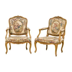 Pair of Queen Louis XV armchairs, signed C.V. BARA …